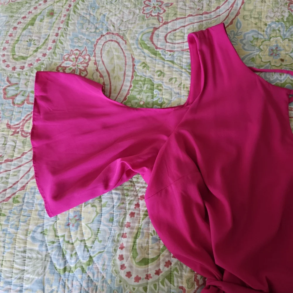Lane Bryant cold shoulder dress sz 20 pink shark bite hem tie belt NWT - Picture 5 of 15